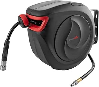 Poppstar Avvolgitubo per tubi ad aria compressa professionale (15m + 1m, diametro del tubo 3/8" (9,5 x 15 mm)), connessione 1/4" BSPT giunto rapido, con riavvolgitore automatico e auto-stop