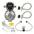 BlueStars 2-Stage Auto Changeover Dual Propane Regulator with 18" Hoses & Gauge – for Dual Propane Tanks to Trailers, Campers, RVs – Stainless Braided QCC1 1/4" Inverted Male Flare