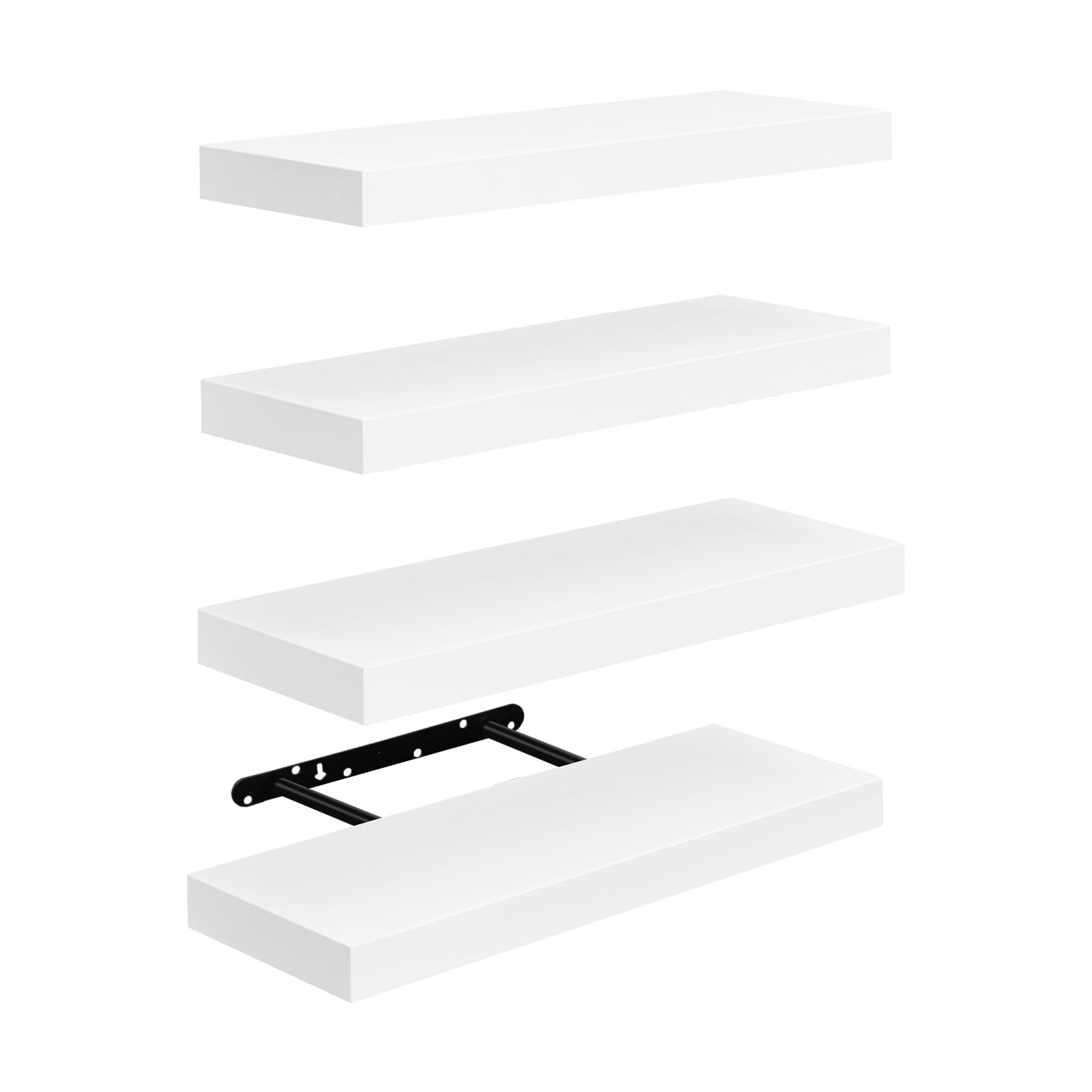 Estantes Flotantes de Pared Juego de 4 - Madera 14x40cm, para Salón, Cocina, Oficina y Decoración Moderna, Blanco