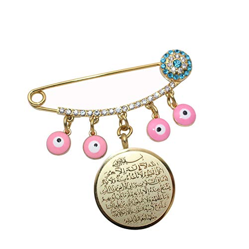 ZKDC Muslim Islam Allah AYATUL KURSI Turkish Evil Eye Stainless Steel Pink Brooch