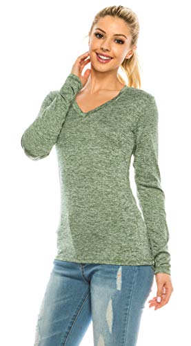 RENESEILLE Woman’s Workout T Shirt – Long Sleeve V Neck Slim Fit Stretch Casual Active Athletic Sports Basic Tee Top Tshirt SJ2022 Act Teal L