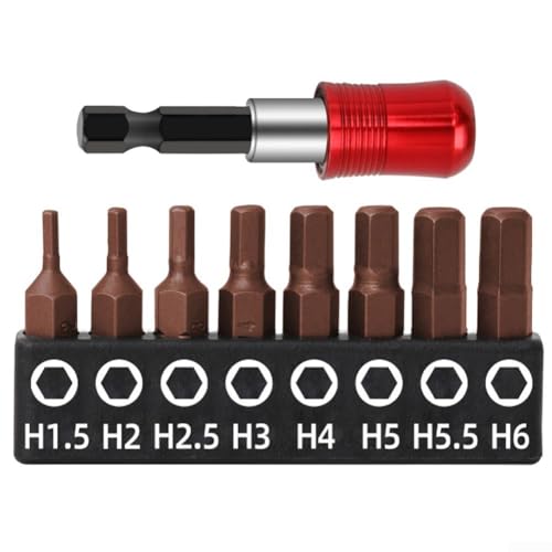 Eawfgtuw 8PCS Metric Hex Bit Set - With Red Self-locking Rod Magnetic Tip Screwdriver Bits For Electric Hand Air Drills Workshop Equipment (Hexagonal Head)