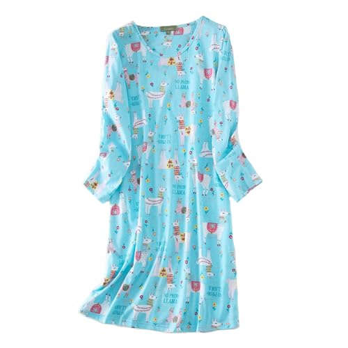 Generisch Camisón Trasero Abierto Mujer Camisa Impresión Casual Vestido de Dormir Pijama Embarazo Corto, azul, M