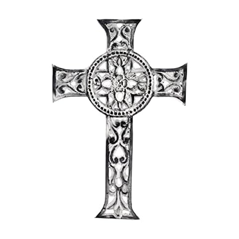 PURESTORY 11 x 7.5 Inch Celtic Decorative Wall Cross Metal Decorations For Home.Religious Metal Hanging Cross Wall Decor.Metal Cross Wall Decor Art for Home - Antique White Cover