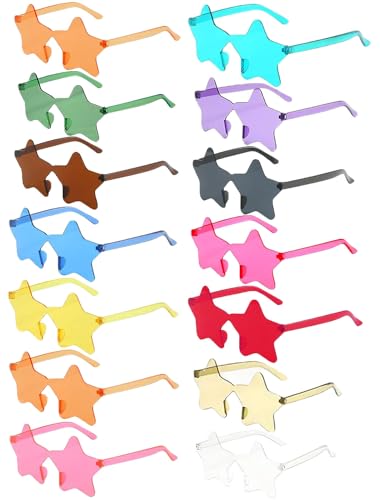 Daover 14 Pares Estrella Gafas, Gafas de Sol Transparentes Color, Gafas de Sol con Forma de Estrella, Gafas de Fiesta de Carnaval, Gafas de Fiesta de Carnaval, para Boda, Fiesta en La Playa