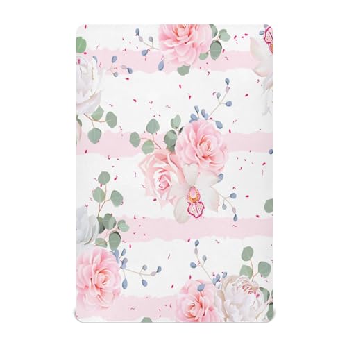 Image of Pink Camellia Plant Flower Crib Sheets Stretchy Portable Sheets for Baby Toddler Breathable Soft Crib Mattress Sheet for Girls Boys