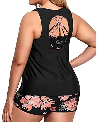 Image of Holipick Women Plus Size Swimsuits - Athletic 3 Piece Tankini with Shorts