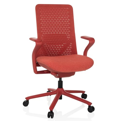 hjh OFFICE Ergonomischer Designer Bürostuhl VERVIO Drehstuhl mit Lordosenstütze und Sitztiefenverstellung, Atmungsaktiver Netzstoff, Rot