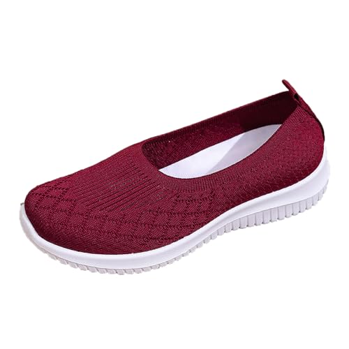 Women’s Knitted Flat Walking Shoes Comfortable Slip On Mesh Lightweight Low Heel Sneakers Casual Soft Gym Nurse Work Mom Loafers