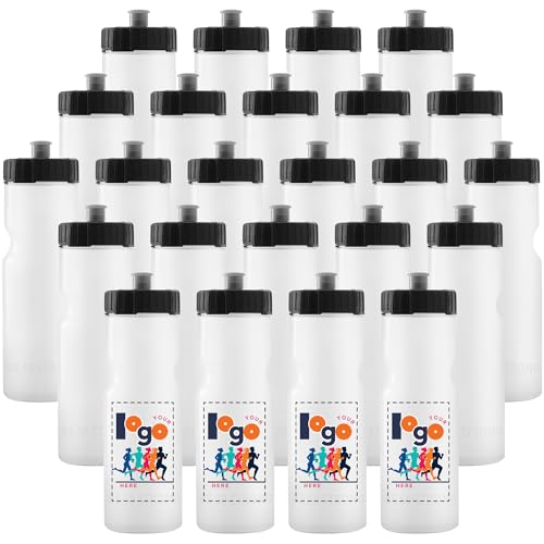 Custom Shaker Bottles Wholesale: Bulk Personalized Protein Mixers Deals 5 50 Strong Custom Sports Water Bottles 24-Pack – Bulk Personalized Reusable 22 oz BPA-Free Plastic Bottles with Pull Top Cap – Made in USA – Customize Your Text & Logo - Promo Bottle