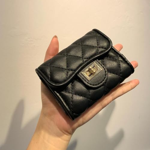 1 Pcs Black Quilted Leather Wallet Leather Accordion Wallet Credit Card Holder Quilting Leather Card Holder Small Wallet Compact for Women4
