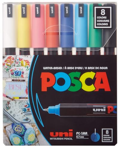 Image of POSCA PC-1MR Marker | 0.7mm Extra Fine Tip (Multicolor, Pack of 8)