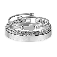 SET-3pc-D-Cross Cuff Bracelets Silver