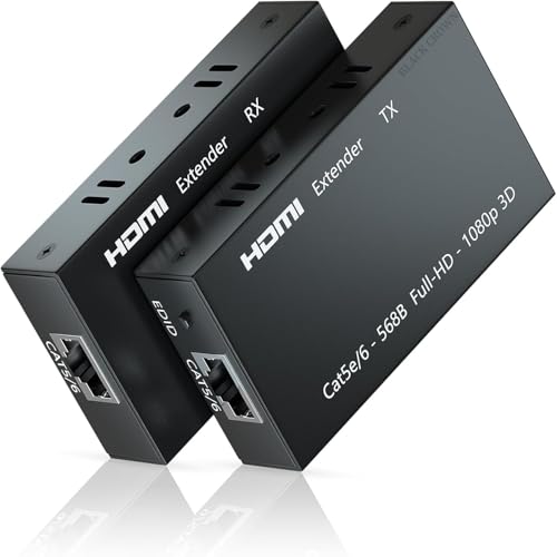 Image of BLACK CROWN 60 Meter HDMI Extender /Extension Over LAN CAT6 CAT5e Cable (in Pair - RX Receiver with TX Transmitter) for CCTV Camera System, Projectors, LED LED TV, Gaming Consoles (BLACK)