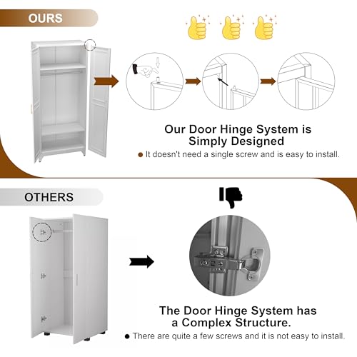 UNICOLY Armoire Wardrobe Closet with Doors, 71'' Wardrobe Cabinet with Hanging Rod, Metal Closet with 2 Adjustable Shelves for Bedroom School, Employee, Gym, Armarios De Ropa para Dormitorio, White