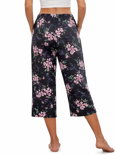 Image of Kabento 2 Pack Womens Pajama Pants Capri Sleep Lounge Pants Drawstring Pj Bottoms with Pockets