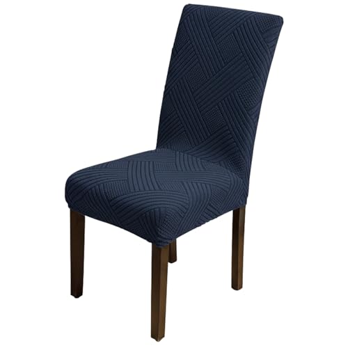 Image of House of Quirk Elegant Jacquard Chair Cover - 220 GSM Stretch Fabric, Universal Fit, Washable Short Dining Seat Protector Slipcover (Navy, Pack of 1)