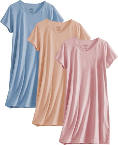 Image of Sexy Basics Women's Soft & Flowy V-Neck Long Shirt | 24 /7 Nightwear-Sleepwear T Shirt | Multi-Packs & Colors