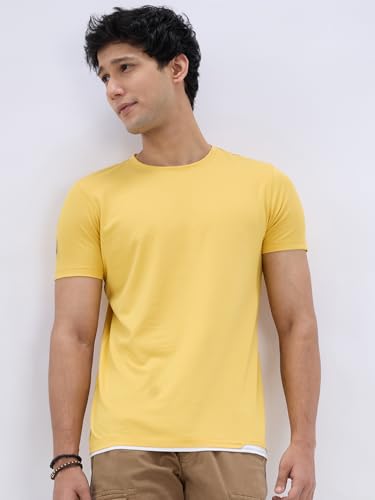 Image of Spykar Men's Slim Fit Round Neck Half Sleeve Solid Casual T-Shirt