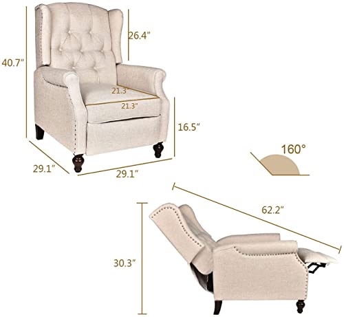 Giodir Wingback Recliner Armchair- Massage Heated Recliner Chair With Remote Control, Single Sofa Mid-Century High Back Accent Chair Tufted Chair (Beige) #TOP1
