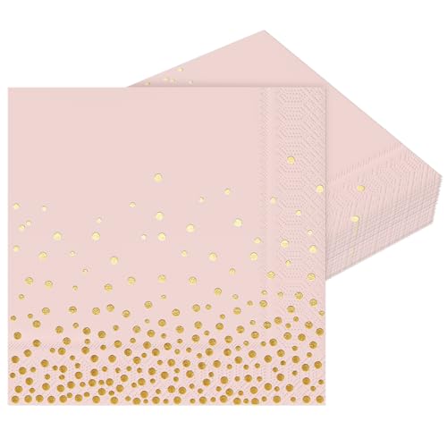 Serviettes en Papier pour fête Lot de 50 Rose avec feuille d'argent Serviettes Jetables 33 x 33 cm