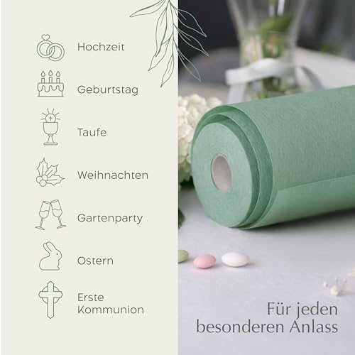 Twinzee - Vlies Tischläufer Eukalyptus, 30 cm x 25 m - Tischband fur Tischdeko Geburtstag, Hochzeit, Taufe, Outdoor - Decoratives Tischläufer Modern Rolle – Bild 4