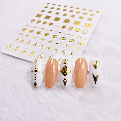 Geometry Nail Art Stickers, Holographic 5D Gold Nail Self-Adhesive Sticker Design, Bronzing Line Square Rhombus Circle Heart Nail Transfer Decals For Women Girls Manicure Glitter Art Decorations #TOP2