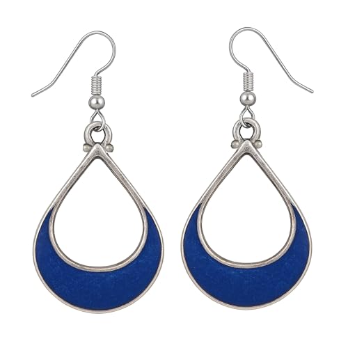 Compressed Lapis Lazuli Gemstone Inlay Pear Drop Shape 925 Silver Plated Fashion Contemporary Earrings for Women & Teens Designer Party Gift jewelry