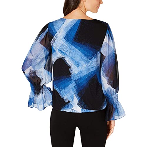 Alfani Womens Smocked Pullover Blouse, Blue, Medium #TOP1