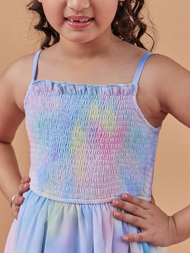 Image of Pspeaches Girl's Tie Dye Shoulder Strap Georgette Fit Flare Midi Dress Stylish & Trendy