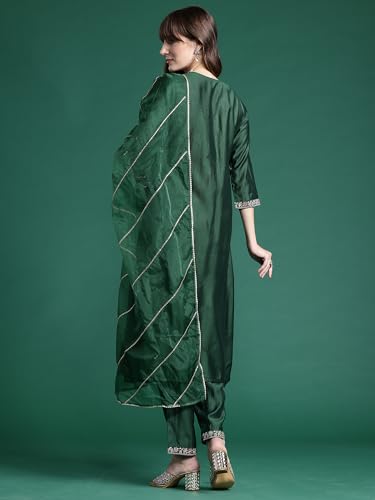 Image of INDO ERA Women's Viscose Embroidered A-Line Kurta and Pant with Dupatta Set (SHUTR6107)