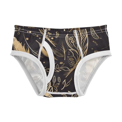 Gold Black Feathers Pattern Little Boys Cotton Kids Underwear Cute Children Panties