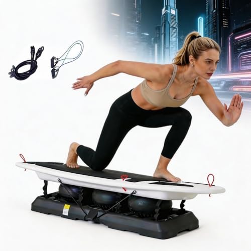 Entrenador tabla de equilibrio simulador de surf, máquina de surf interior para fitness en casa, aparato de yoga y pilates, mejora la estabilidad del core, el equilibrio y el tono muscular