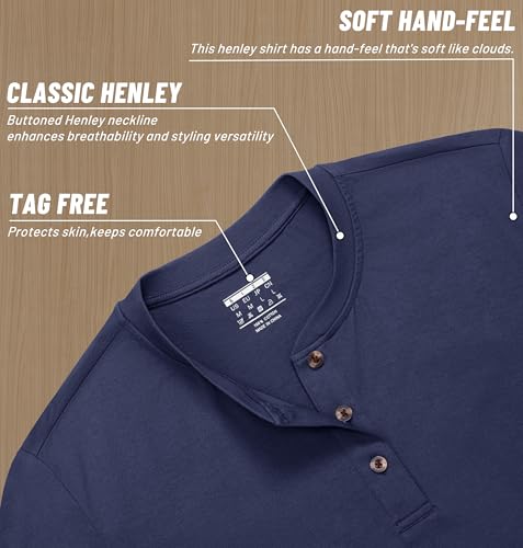Image of MAGNIVIT Men's Long Sleeve Henley Shirts Cotton 3-Button Spring Casual T-Shirts Solid Color Soft Basic Tops 2026