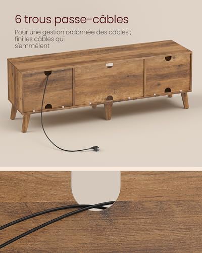 Support télé 65 pouces de style transitionnel avec finitions soignées marron miel - 6
