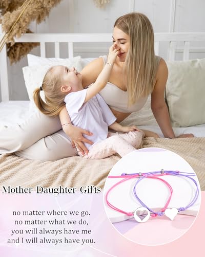 Image of YELUWA 2 Pcs Mother Daughter /Son Bracelets, Mothers Day Gifts, Back to School Gift, First Day of School Gifts, Lovely Charm Bracelets Set Mommy and Me Jewelry with Gift Box Wish Card