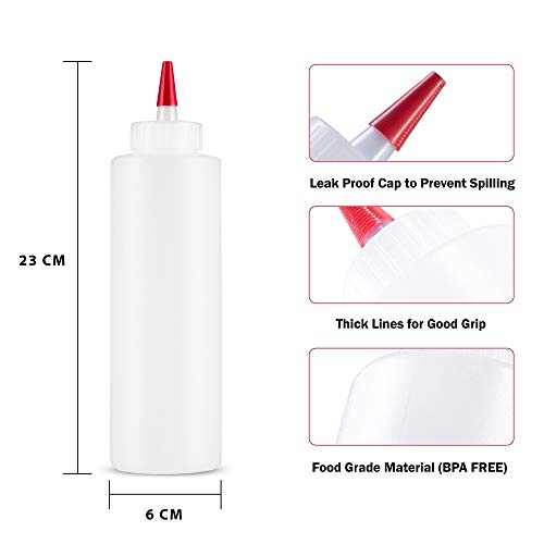 Bottlify 16Oz Squeeze Bottles With Red Cap-Pack Of 2 Wide Mouth , Leak Proof Refillable Condiment Container For Kitchen Use #TOP1