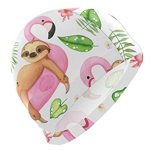 Hupery Cute Sloth Swim Cap Easy Put On/Off Swimming Caps Long Hair Short Hair Swim Caps for Adult Youth Women Men