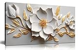 Canvas Wall Art for Living Room Bedroom Office White and Gold Flower Artwork Large Botanical Floral Wall Art Framed Wall Decor Modern Canvas Prints 20x40 In
