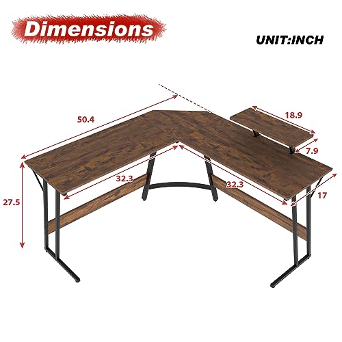 Image of PayLessHere L Shaped Desk Corner Gaming Desk Computer Desk with Large Desktop Studying and Working and Gaming for Home and Work Place,Brown