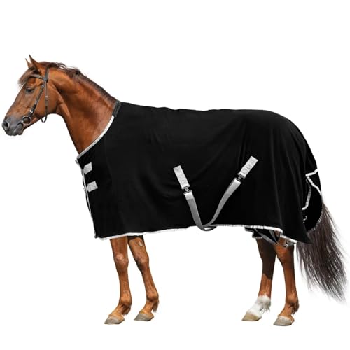 Image of Horse Cooler Blanket Horse Blanket Horse Fleece Cooler Blanket Polar Fleece Cooler for Horse, Horse Exercise Blanket, Horse Care Blanket（Black,72in）