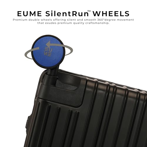 Image of EUME 100% Aluminium Trolley Bag for Travelling| 60cm Luggage Trolley Bag Medium Size for Travel| 8 Silentrun 360 Degree Spinner Wheels System| Premium Trolley Bag for Travel (Black with Blue Wheels)