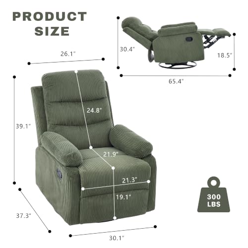 Image of Rocking Recliner Chair,Modern Swivel Glider Recliner Chair,Corduroy Fabric Upholstery Recliner,Manual Reclining Sofa Chair for Living Room,Office,Apartment (Green)