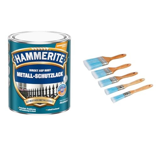 HAMMERITE metallschutzlack matt weiss 750ml & Silverline - Malerpinsel mit synthetischen Borsten, 5-tlg. Satz 19, 25, 40, 50 und 75 mm (282408)
