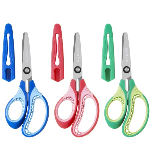 SLEMOON 6 Real Left Handed Scissors for Kids Age 5+ Blunt Tip with Cover
