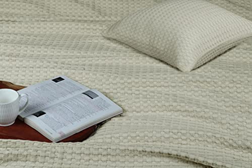 Tex Trend Waffle Weave Cotton Blankets Queen Size 90 X 90 Inches (Khaki) - Lightweight Breathable Textured All Season Thermal Layered Blanket (With 2 Matching Pillow Cushion Covers) #TOP4
