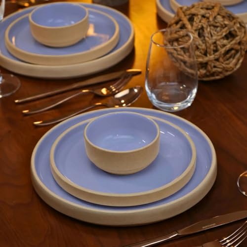 Image of BLACKCARROT Beige & Purple Ceramic Bowl Set of 6 | 220ml Snack Bowls | Microwave & Dishwasher Safe