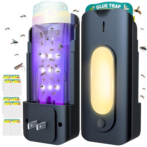 Image of Fruit Fly Trap for Indoors with 10 Refills, 2 in 1 Fly Trap Indoor with Night Light for Home, Gnat Traps for House Indoor, Plug-in Insect Trap for Gnats, Flies, Moths, and Other Bugs-Black