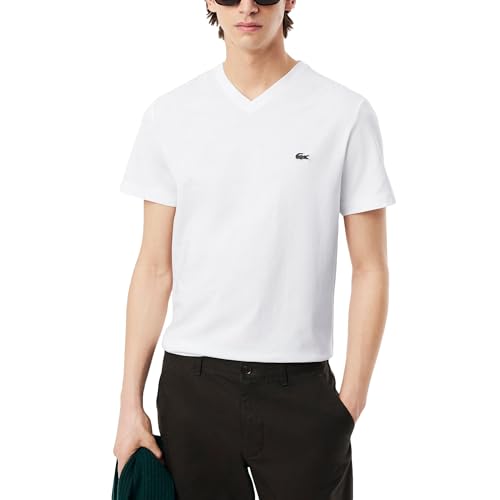 Lacoste Men's V Neck Cotton T-Shirt, White, Large