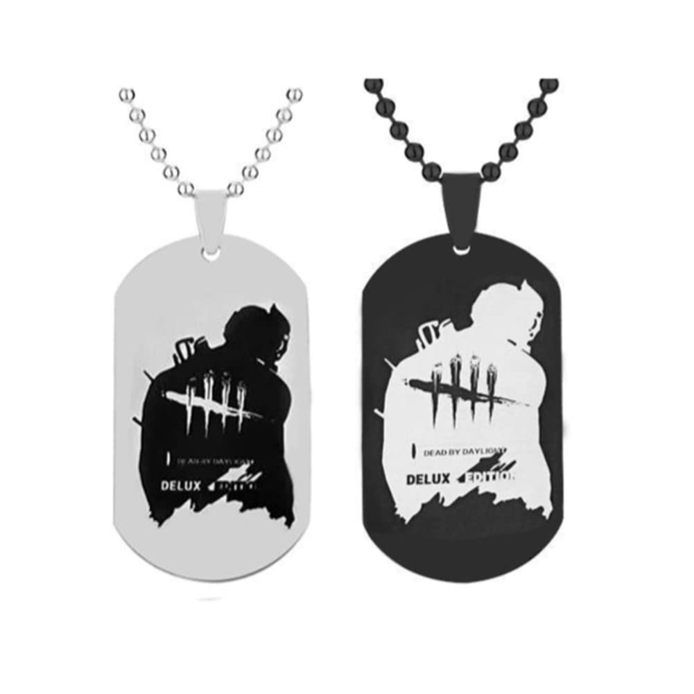 XCFS2 Pack/Set Dead by Daylight Engraved Merchandise Stainless Steel Medical Alert ID Dog Tag Black And White Pendants Necklace For Man Women, Octagon or Military Tags Design, Metal, No Gemstone